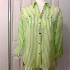 Ralph Lauren Apple Green Stripe Long Sleeve Polo